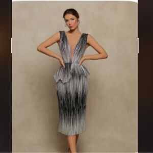 Tarik Ediz Black and Gray Gradient Midi Dress